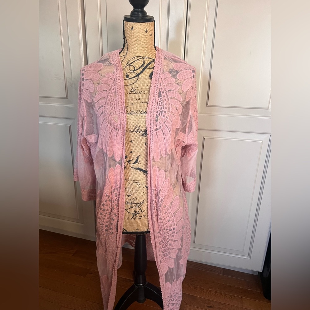 Sheer blush kimono embroidered lace cardigan small medium